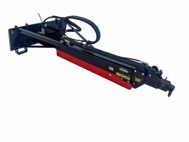 A Messer telescoping boom, a type of industrial machinery used for welding and cutting, with a yellow warning sign that says